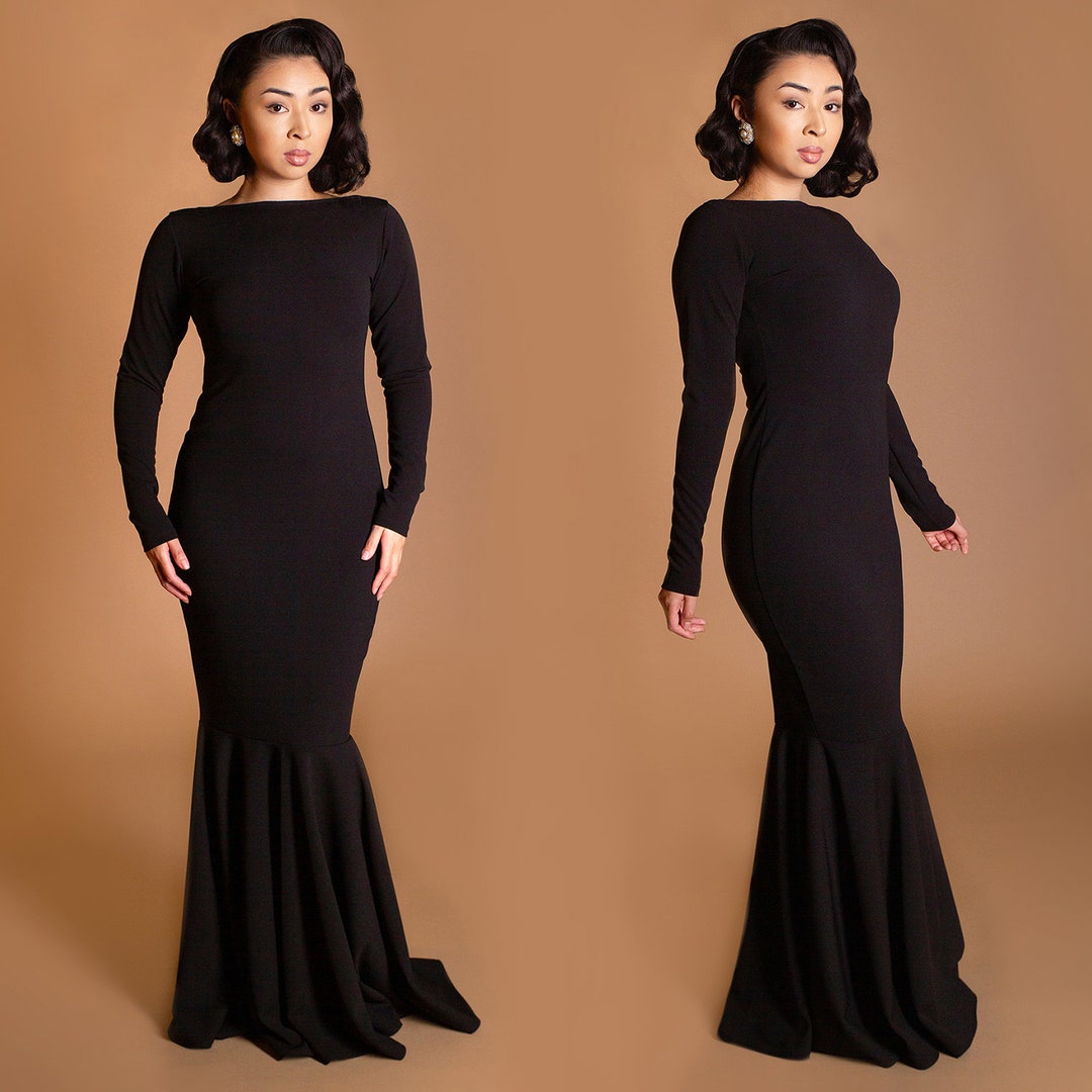 Boat Neck Black Dress With 3 4 Sleeves www.etsy.com