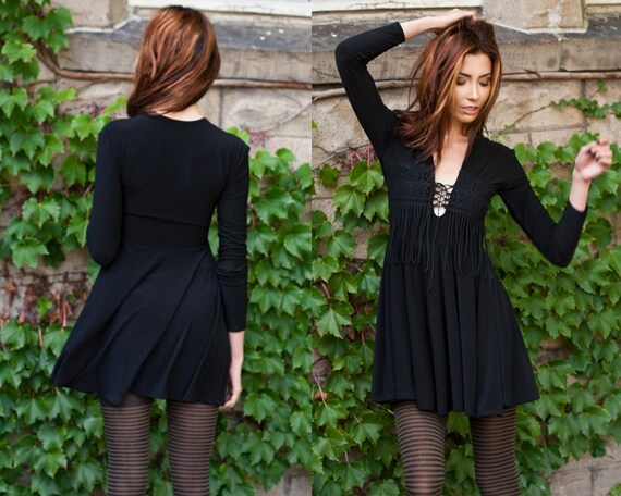NEW Black Lace Fringe Dress pick S M L NEW Black Lace Fringe Dress pick S M L