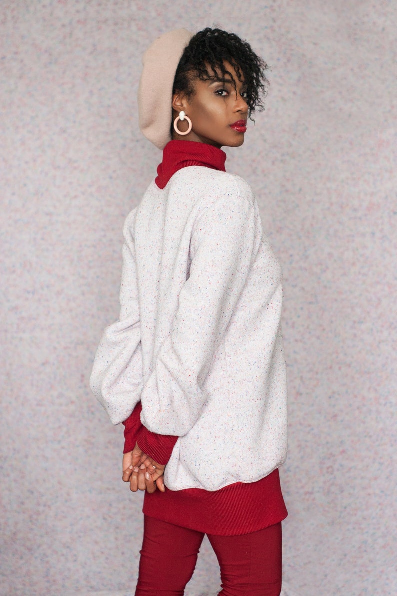 Fleece Lined Confetti Speckled Baggy Turtleneck Sweatshirt Tunic XXL 2XL