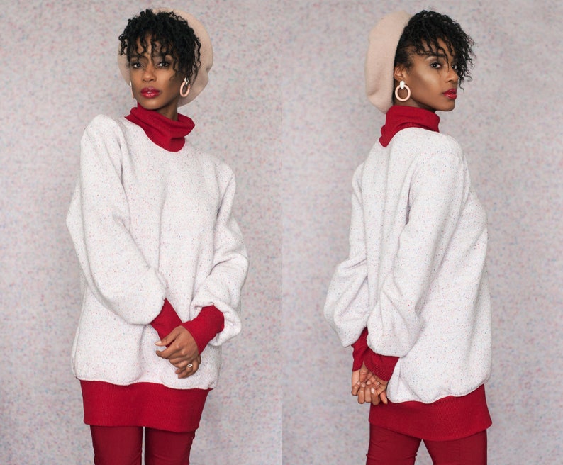 Fleece Lined Confetti Speckled Baggy Turtleneck Sweatshirt Tunic XXL 2XL
