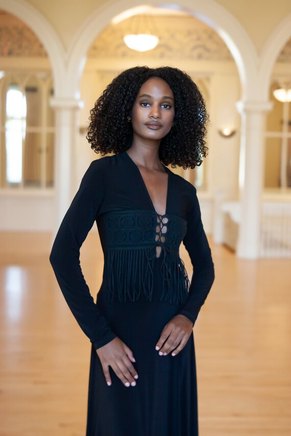 SAMPLE SALE Black Fringe Laceup A-line 