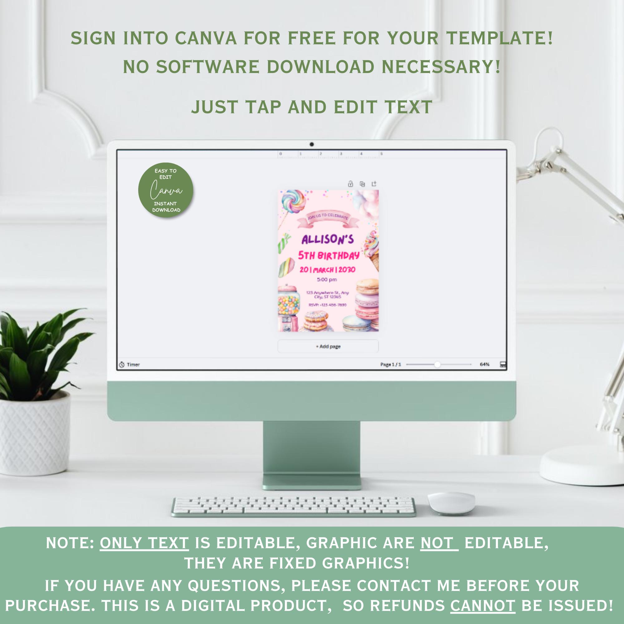 Editable Sweets Birthday Invitation, Candy Party Invite, Icecream ...