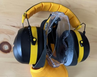 Earmuff Safety Glasses Wall Mount | Workshop PPE Holder | Hearing Eye Protection Organizer