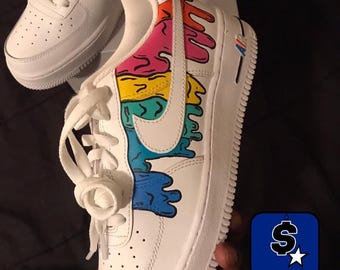 Zapatillas Air Force 1 personalizadas con dibujos animados de arcoíris multicolor Drip como Gunna Drip o Drown *¡CALIENTE!* *¡Dios mío!*