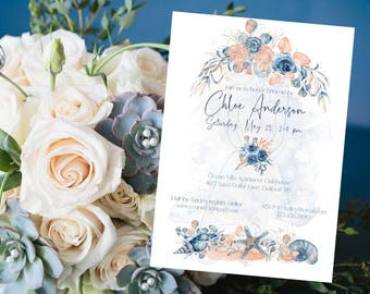 Coastal Bridal Shower Invitation: Boho Beach Theme (DIY Editable Template)