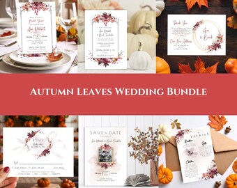 Autumn Leaves Wedding Invitation Bundle: Rustic Fall Bride DIY (Digital Download)