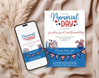 Patriotic Memorial Day Cookout Invitation: BBQ Party (Digital Download)