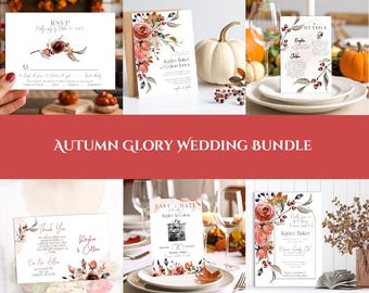 Autumn Wedding Invitation Bundle: Rustic Fall Leaves, Berries (DIY Editable, Instant Download) | AUTUMN2