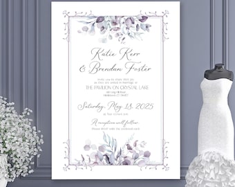 Dusty Purple Wedding Invitation Template: Eucalyptus Mint Floral (Printable)