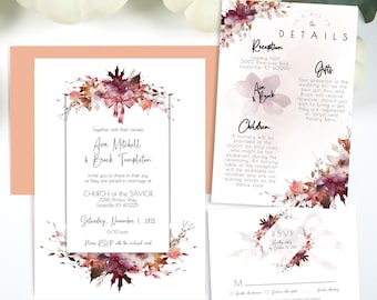 Autumn Leaves Wedding Invitation Bundle: Rustic Fall Bride Invite (DIY Editable Instant Download) | AUTUMN1
