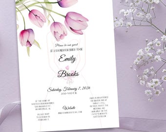Bridal Shower Invitation Pink Spring Tulip Floral Editable Download Romantic Garden Invite | TU100