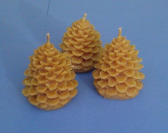 One Handmade 100% Beeswax Pine Cone Candle, 3 inches by 3 inches