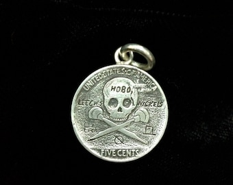 Leech's Hobo Nickels- Sterling Silver Buffalo / Indian Head Hobo Nickel With Skull Back