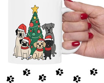 Festlig hundjulmugg | Söt mops- och hundkaffekopp | Perfekt present till hundälskare | Julgransdesign