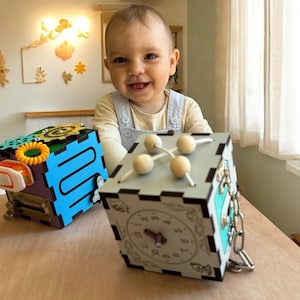 Travel Busy Board/ Baby Busy Board/ Toddler busy cube/ Busy Cube Travel Toy/ Sensory Board Play Fine Motor Skill Toy/ Wooden Fidget Toy