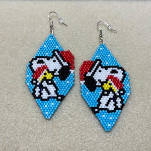 Snoopy & Woodstock Christmas Earrings: Beaded Peanuts Holiday Charm