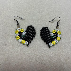 Black Heart Earrings, black heart earrings, gothic jewelry, handmade beaded hearts, alternative fashion, edgy accessories, dark romance