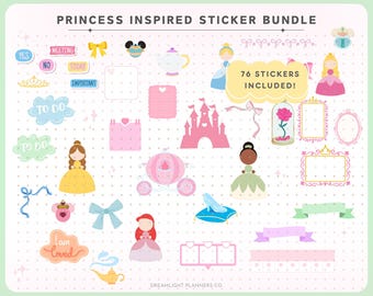 Princess Digital Stickers Bundle for ipad, Cute Transparent Clip Art PNG, Pre-cropped Goodnotes file instant download, dreamy aesthetic