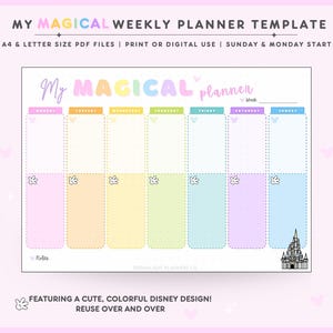 魔法のウィークリープランナーテンプレート、かわいいデジタルまたは印刷可能なPDFプランナー、Goodnotes用のカラフルなデジタルデイリープランナー、ウィークリータスクトラッカー