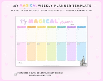 Magical Weekly Planner Template, Cute Colorful Design (Printable PDF)