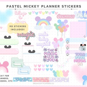 Paquete de pegatinas digitales para iPad con diseño de Mickey Mouse en colores pastel, clip art transparente lindo PNG, archivo Goodnotes precortado para descarga instantánea, orejas de ratón