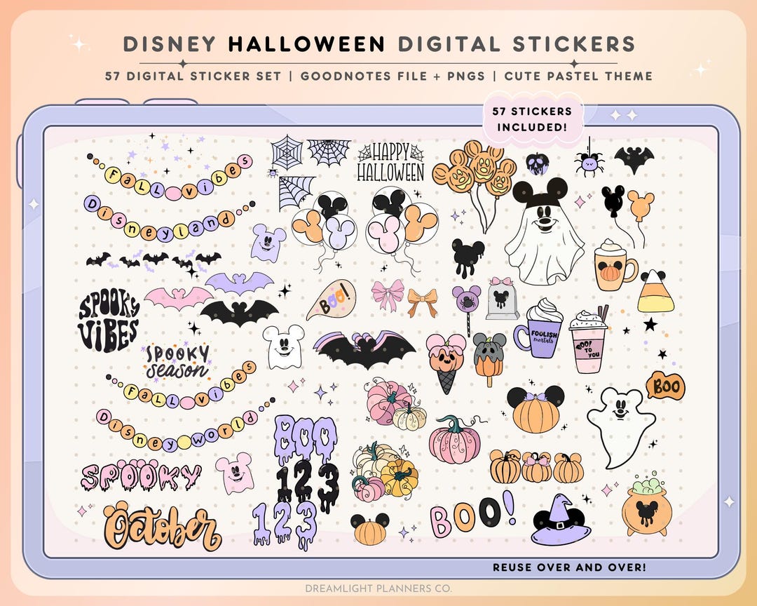 Pastel Halloween Stickers, Digital Sticker Set, Mickey Ghost PNG ...