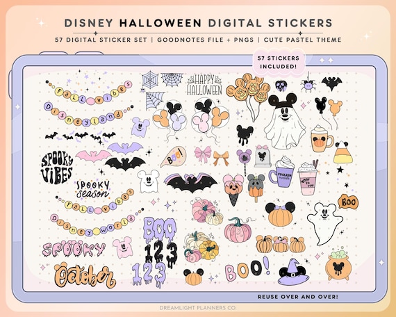 Pastel Halloween Stickers, Digital Sticker Set, Mickey Ghost PNG, Digital Planner Stickers for Goodnotes, Cute Spooky Design, Fall theme