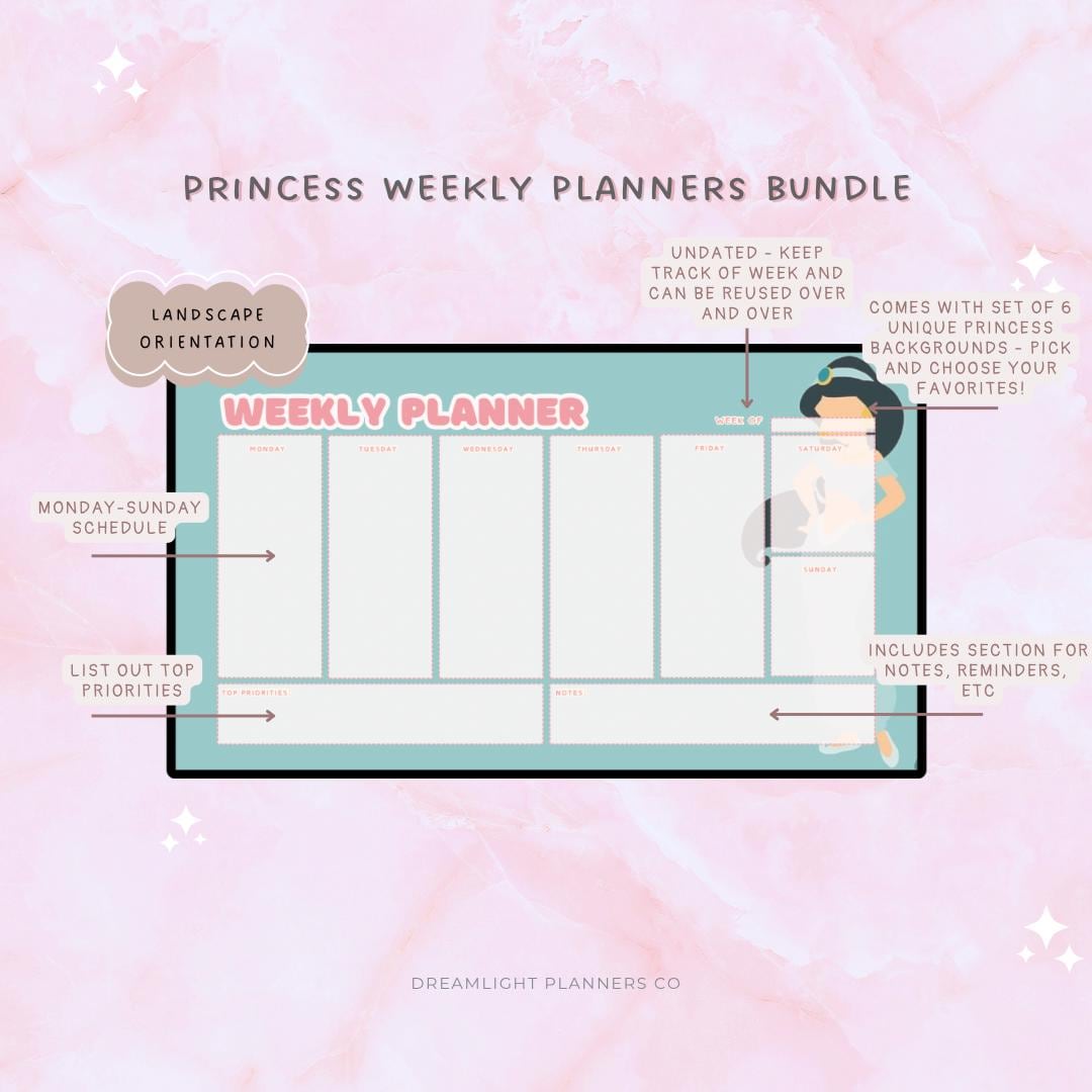 Princess Weekly Planner Bundle for Goodnotes Kawaii Design Digital ...