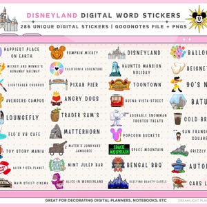 Land Theme Park Digital Planner Stickers, Goodnotes Word Stickers, Digital Scrapbooking, Digital Notebook Stickers, Cute Travel Sticker PNGs