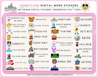 Land Theme Park Digital Planner Stickers, Goodnotes Word Stickers, Digital Scrapbooking, Digital Notebook Stickers, Cute Travel Sticker PNGs
