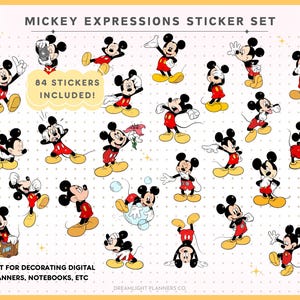 Zestaw naklejek cyfrowych Mickey Expressions na iPada, urocze przezroczyste grafiki PNG, wstępnie przycięte pliki Goodnotes do natychmiastowego pobrania, uszy myszy