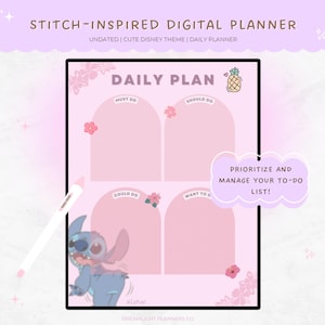 Planificador diario de monstruos alienígenas con flores Kawaii Goodnotes Linda lista de tareas rosa Diseño tropical de Hawái Pegatina floral para iPad Priorización de tareas
