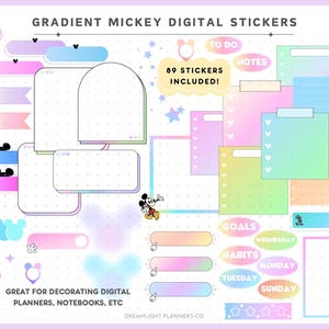 Gradient Mickey Sticker Pack, Cute Ipad Stickers, Calendar Digital Sticker Book, 2025 Goodnotes Daily Planner, Character Digital Sticker Set