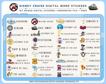 Pegatinas digitales para planificador de cruceros, pegatinas de Word para Goodnotes, scrapbooking digital, pegatinas para cuadernos digitales, diseños bonitos para planificar viajes.