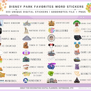 Theme Park Digital Planner Stickers, Goodnotes Word Stickers, Digital Scrapbooking, Digital Notebook Stickers, Cute Travel Planning Designs