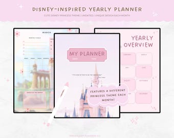 Aesthetic Princesses Yearly Planner GoodNotes Cute Monthly Calendar Pastel Pink Kawaii planner Weekly for iPad Fully hyperlinked planner