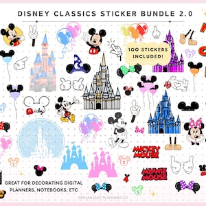 Paquete de pegatinas digitales Mickey Classics 2.0 para iPad, adorables imágenes prediseñadas PNG transparentes, archivo precortado de Goodnotes para descarga instantánea, orejas de ratón