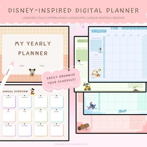 Cute Hyperlinked Undated Digital Yearly Planner, Magical Character Theme, Reusable Monthly Goodnotes Calendar,  Kawaii Landscape Planner