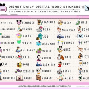Magical Daily Words Digital Stickers, Digital Planner Stickers for Goodnotes, Theme Park Characters, Daily Tasks, Transparent Mickey PNG