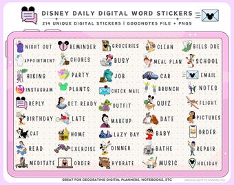 Magical Daily Words Digital Stickers, Digital Planner Stickers for Goodnotes, Theme Park Characters, Daily Tasks, Transparent Mickey PNG