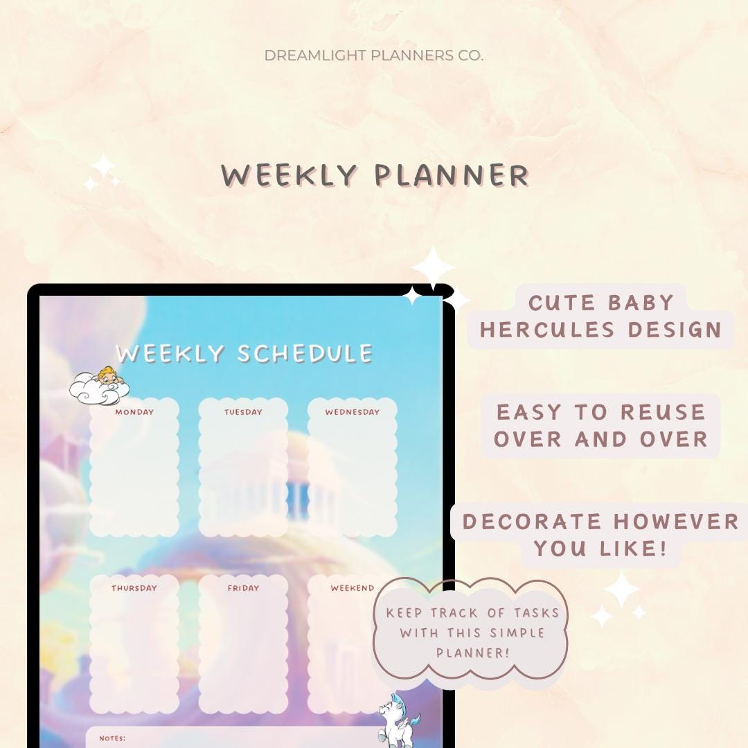 Hercules Digital Planner for iPad Cute Kawaii Weekly Schedule Organizer ...