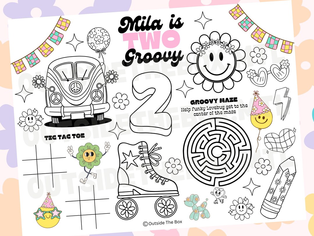 Printable Groovy Birthday Coloring Placemat | DIGITAL DOWNLOAD ...