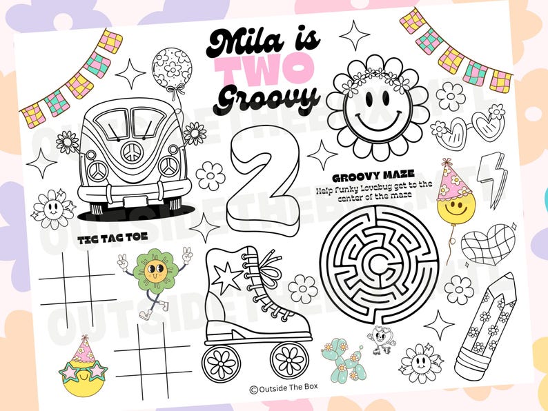 Printable Groovy Birthday Coloring Placemat | DIGITAL DOWNLOAD ...