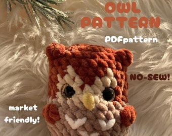 Modello gufo paffuto, modello adatto al mercato, modello gufo amigurumi, modello amigurumi PDF, modello uncinetto SENZA CUCITURE, gufo chibi, gufo tozzo