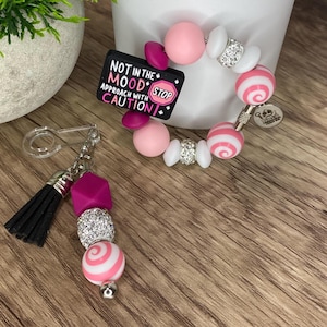 Not In the Mood Tumbler Charm Set Bag Tag Stanley Accessory Sassy Gift for Her Straw Dangle Sarcastic Quote Handle Bracelet