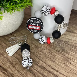 Warning Label Tumbler Cup Charm Set Bogg Bag Charm Stanley Accessories Sassy Gift for Her Stanley Straw Dangle Warning Label Handle Bracelet