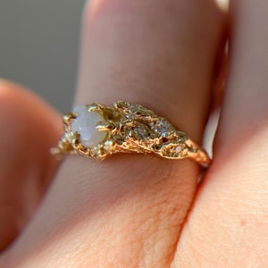 Juniper Opal and Diamond Ring | Organic Fairy Inspired Engagement Ring, Unique Cluster Nature Ring, Handmade October Birthstone Ring