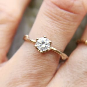 Garland Moissanite Solitaire Ring | Diamond Alternative Engagement Ring, Nature Inspired Moissanite Twig Ring, Handmade Minimalist Ring