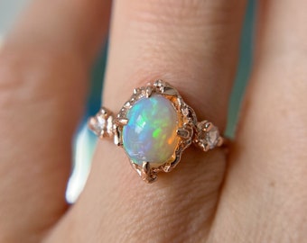 Naples Ethiopian Opal Trio Ring | Handmade Fantasy Inspired Opal Ring, Antique Ethiopian Opal Trio Ring, Mystical Gemstone Engagement Ring