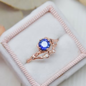 Demi Naples Sapphire Half Halo Ring | Handmade Sapphire Gemstone Wedding Ring, Colorful Nature Inspired Halo Ring, September Birthstone Ring